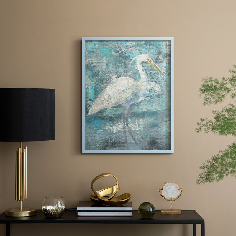 Coastal Egret I, reproduction encadrée - bois massif, Bleu, H 15 po x l 12 po