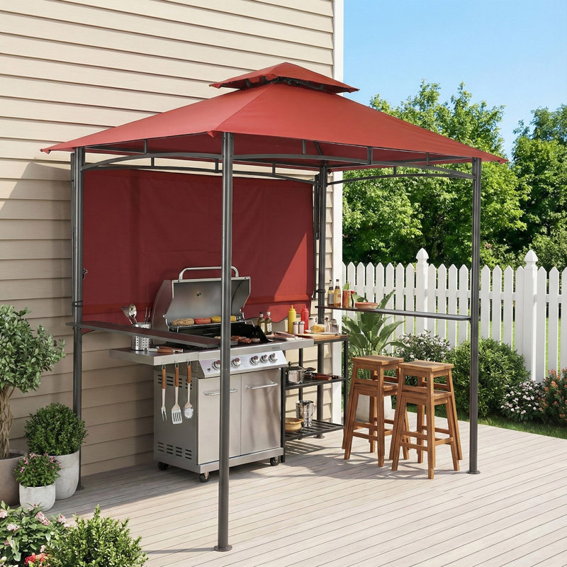 Pavillon de jardin à deux niveaux avec auvent extensible Starecho 8 pi x 5 pi, Rouge