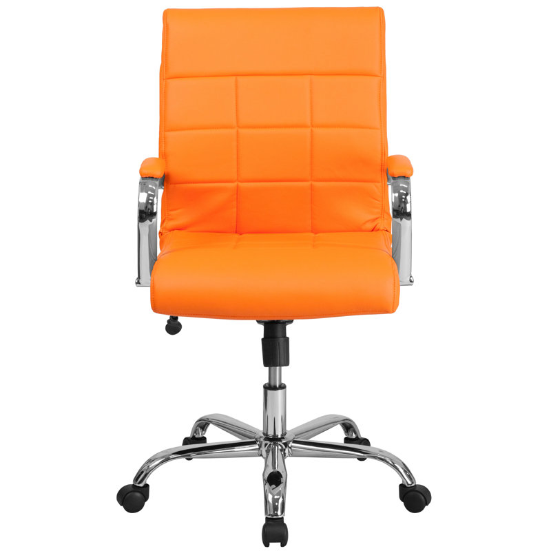 Jayen Mid-Back Swivel Vinyl Upholstered Desk Chair with Armrests, Orange