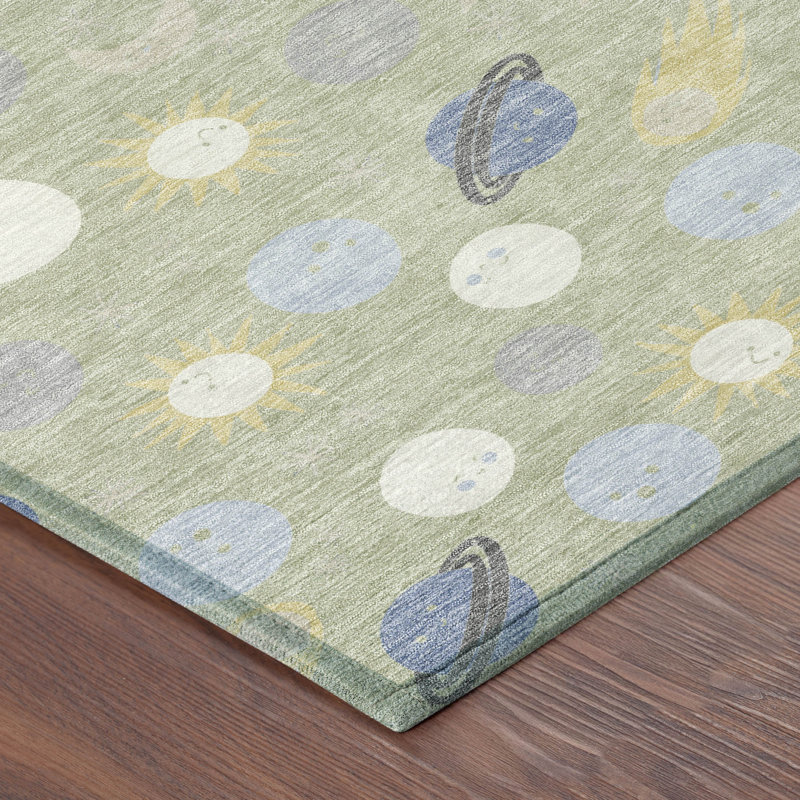 Machine Washable Indoor/Outdoor Chantille ACN2581 Kids Rug, Celery, 8' x 10'