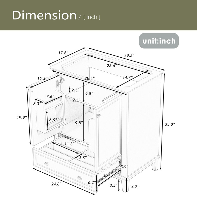 30" Bathroom Vanity Without Sink, Base Only