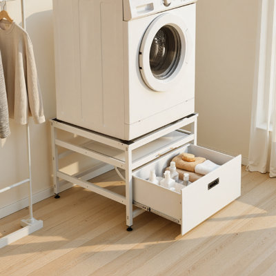Laundry Pedestal, 23 in Height, 29 x 29 in Washer and Dryer Pedestals with Pull-out Tray and Storage Space, 700 lbs Load Capacity, Non-Slip Feet Washing Machine Stand Universal Fit, White