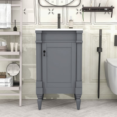 Meuble-lavabo simple autoportant moderne avec lavabo en céramique et grand rangement