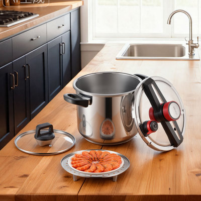 Autocuiseur, autocuiseur de 12 pte en acier inoxydable, récipient à pression avec grille de cuisson à la vapeur, couvercle en verre trempé, trois réglages de pression pour la viande, les haricots, le riz, la soupe, les sauces, la cuisson jusqu'à 100 kPa