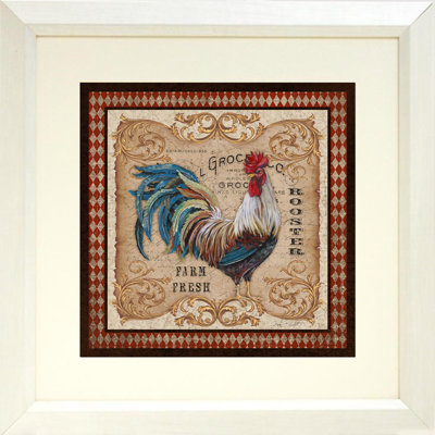 « abstract campagne design », une batterie fraîche "old world coq right" , affiche rétro encadré