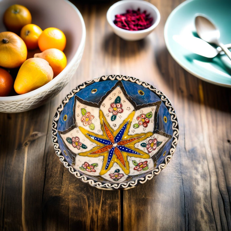 Turkish Ceramic Bowls Handcrafted - 20 Cm Round Decorative Mini Bowls For Spices, Snacks, Soap, Condiments - Set For Kitchen Or Home Décor