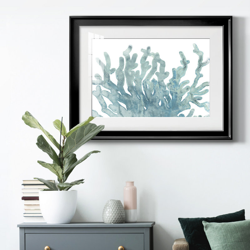 «Blue Macro Coral III», reproduction encadrée de qualité supérieure - prête à être accrochée, Noir