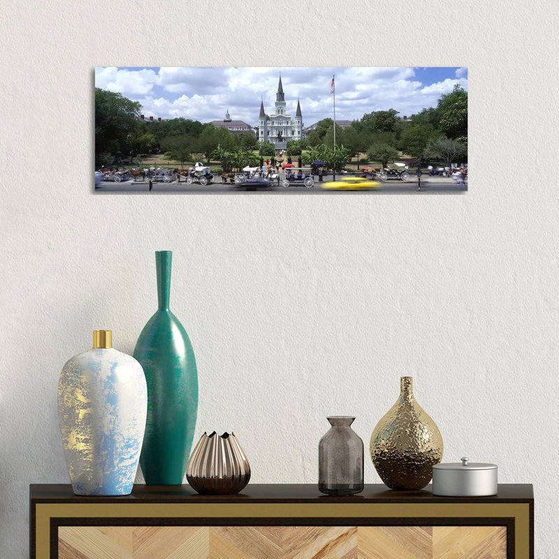 Cathedral at The Roadside, St. Louis Cathedral, Jackson Square, French Quarter, New Orleans, Louisiana, USA 1 Piece Wrapped Canvas Panoramic Wall Art
