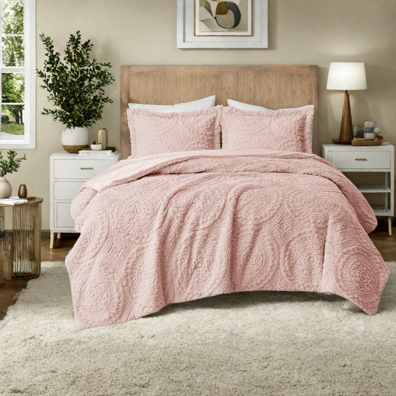 Ultra Plush Bedding Sets, Polyester Faux Fur, Elegant Blush Style For Home