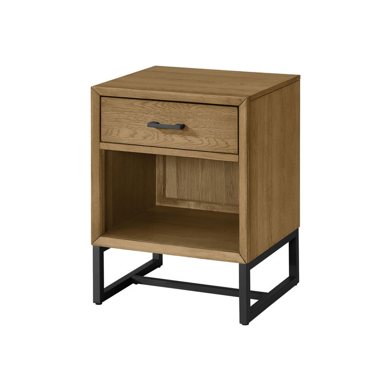 Newport 1-Drawer Solid Wood Nightstand with Charging Station, Natural Oak