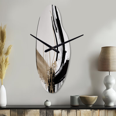 Golden Minimalist Abstract IV - Curved Shape Unique Abstract Wall Clock