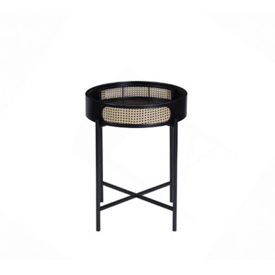 Table de bout ronde Mark avec plateau en rotin et pieds en métal