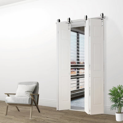 ATT Nickel Plated Wire Drawing Bifold Barn Door Hardware Kit, Rail Length for Four Doors(Door Panel Not Included)