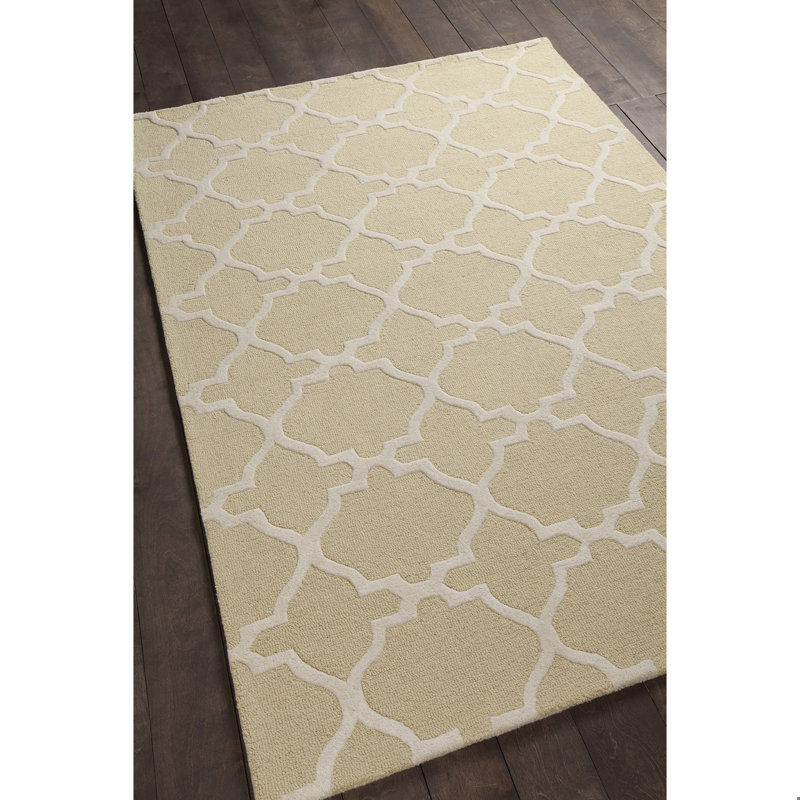 Tapis jaune à motif treillis marocain en laine touffeté à la main Fort Collins, Rectangle 5 pi x 7 pi