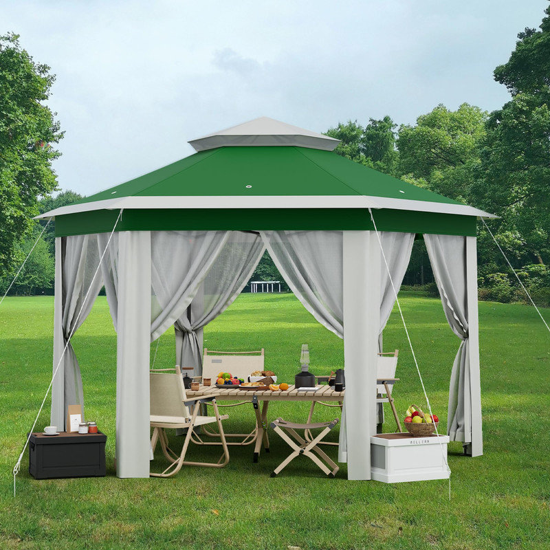 Pavillon de jardin escamotable avec moustiquaire, hauteur réglable et rideaux d'intimité pour la terrasse, la cour, le jardin