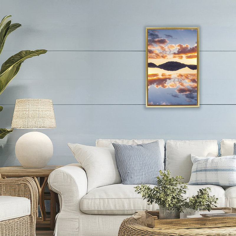 Vibrant Sunset Reflection Floating Frame, design by Robin Vandenabeele, 25" H x 17" W, Metallic Gold Floater Frame