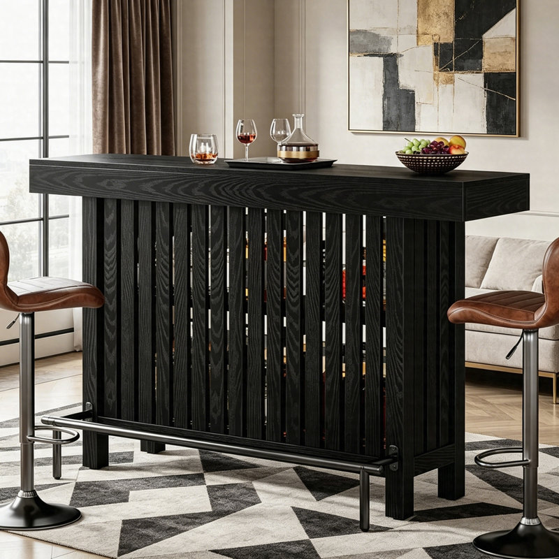 Unité de bar à la maison avec rangement, table de bar à 2 niveaux avec repose-pieds, table de pub moderne pour la cuisine, la salle à manger et le salon
