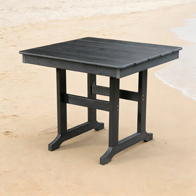 Durable Hdpe Modern Patio Table, Weatherproof For Outdoor Use, Black