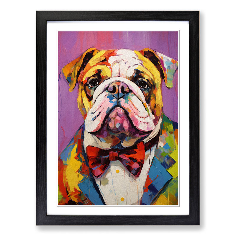 British Bulldog Expressionism - Framed Print, 64cm H x 46cm W x 2cm D, Black Framed