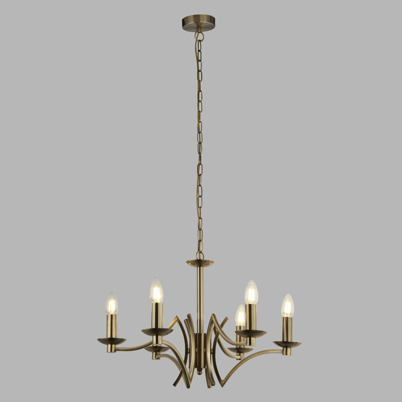 Roldan 6 - Light Candle Style Chandelier, Antique Brass