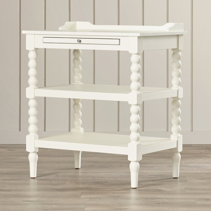 Table de chevet ouverte Arbenita avec plateau coulissant - Blanc lin, Lin