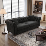 Diba 81.88'' Chesterfield Sofa, Velvet Couch with Rolled Arms
