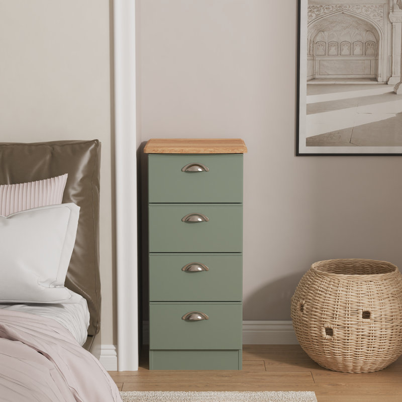 Conners 4 Drawer Bedside Cabinet  (Ready Assembled), Reed Green/Riviera Oak