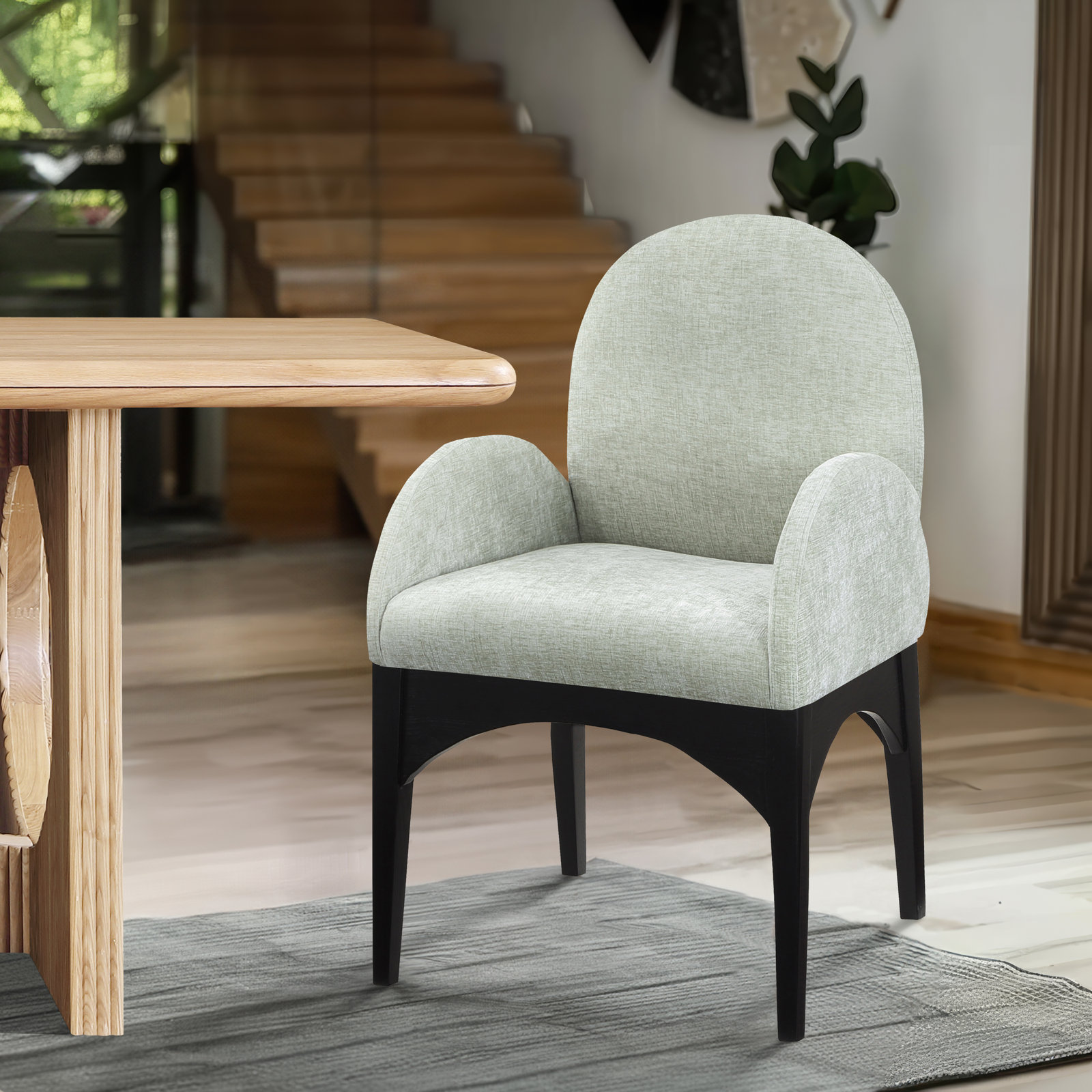 Waldorf Armchair, Mint Chenille, Black