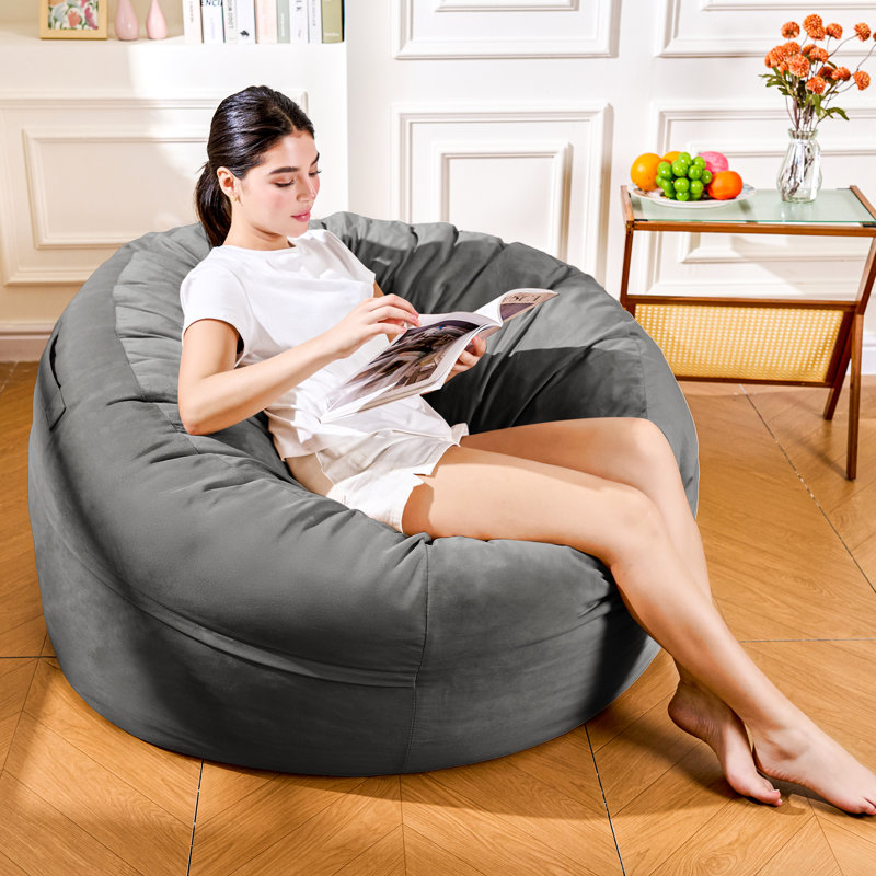 44 Inch Lazy Sofa (Gray), Velvet Fabric+Sponge Filling Comfortable And Soft, Side Pockets Convenient For Storage, Sofa Handle Easy To Move