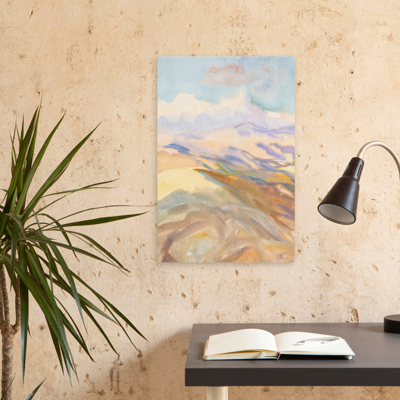 «Clouds Dancing With The Horizon», art contemporain abstrait Rolling Hills, paysage pastel doux, coups de pinceau