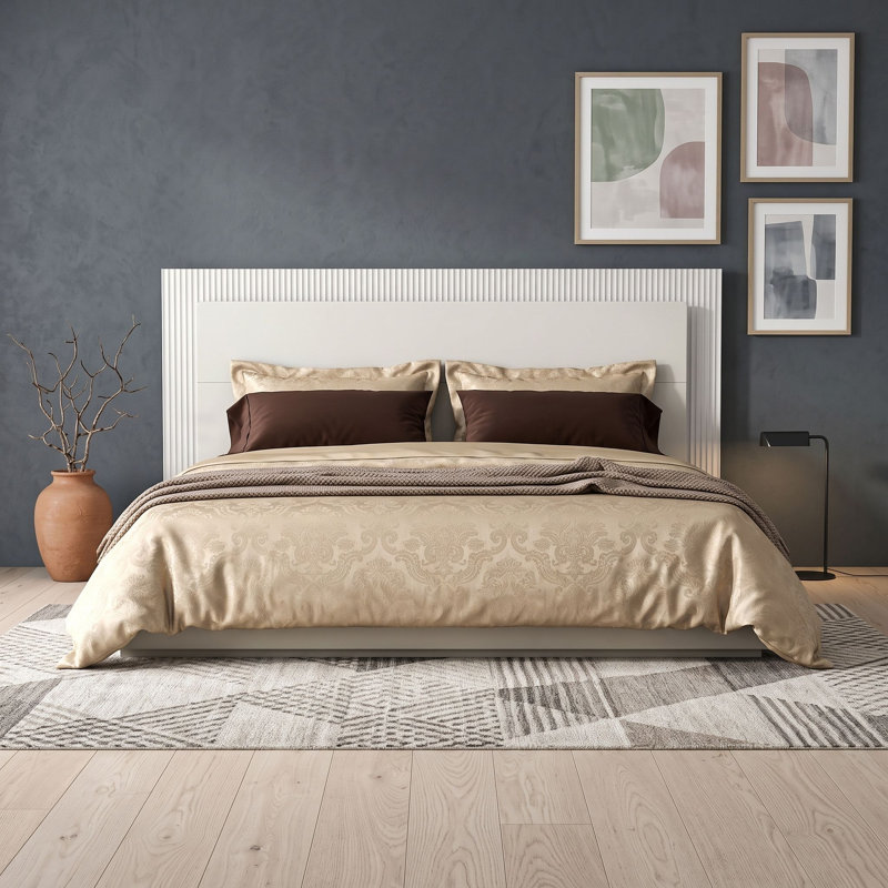 Lit plateforme en bois avec tête de lit à DEL, Très grand lit, Blanc