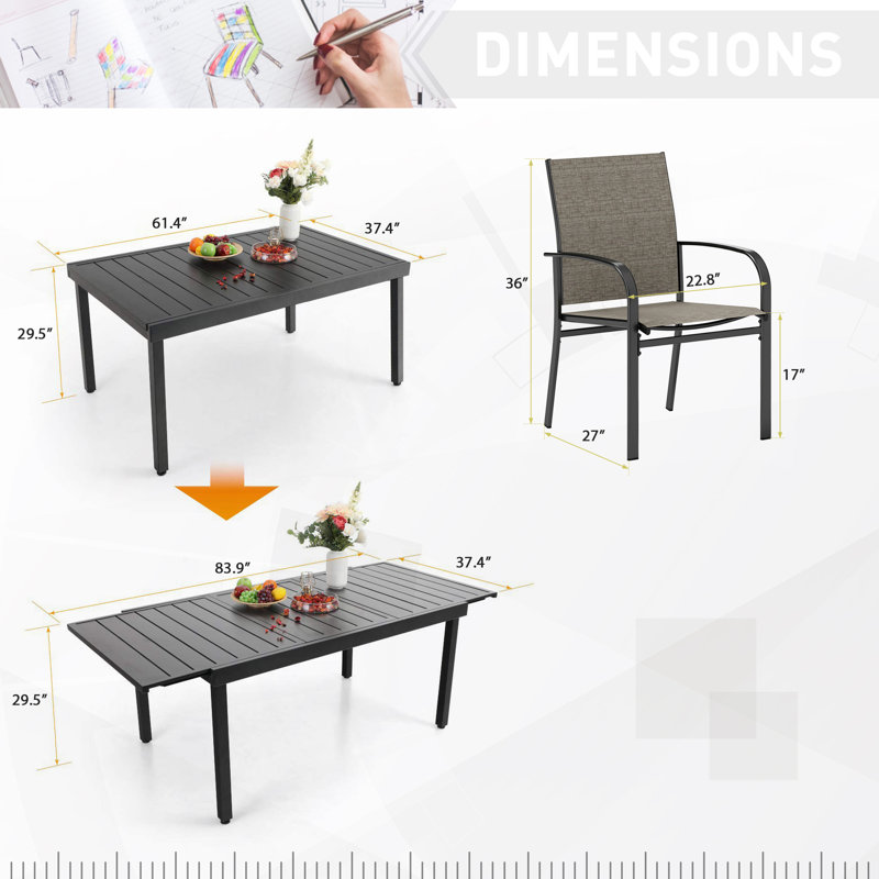 Emy 6-Person Patio Dining Set with Extendable Table