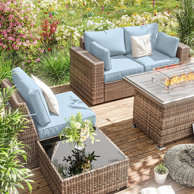 8-Piece Outdoor Cushion Cover Set (Set Of 3 Seats, 5 Backs), Covers Only, Sky Blue