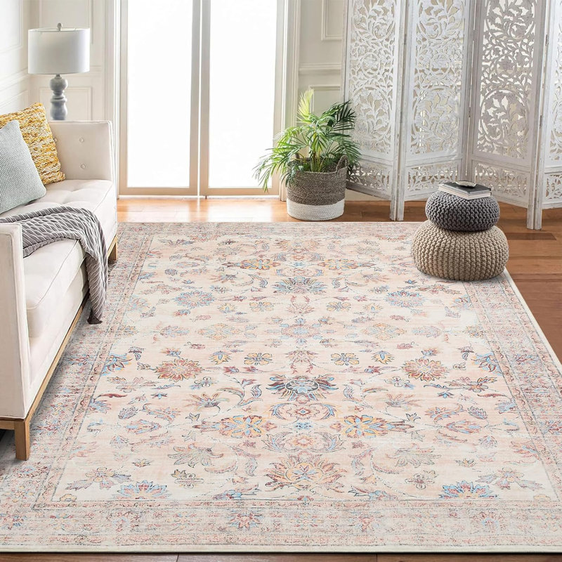 2x6 Runner Hallway Rug Machine Wash Non-Slip Enrteway Laundry Room Rug Throw Low-Plie Vintage Mat Distressed Carpet for Kitchen Bathroom Red Borwn