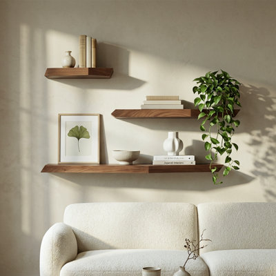 Sculpt Wooden Wall Shelves, Set of 3, Modern Floating Decorative Storage Shelves for Kitchen, Bedroom, Living Room, Office