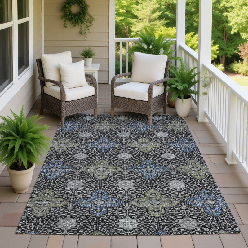 Machine Washable Indoor/Outdoor Chantille ACN2566 Damask Rug, 9' x 12', Black