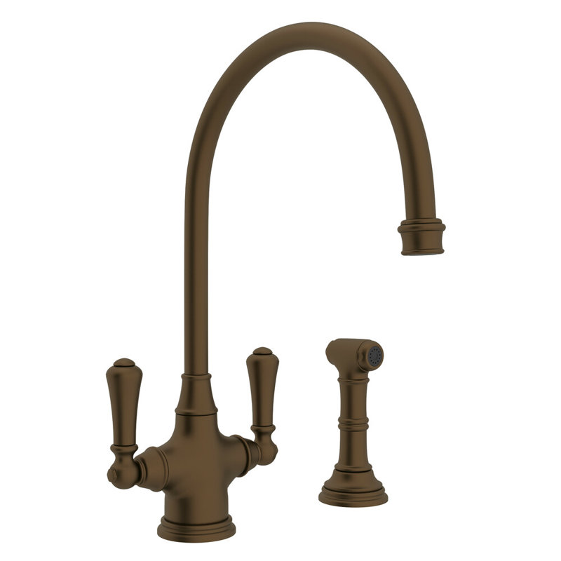 Georgian Era Two Handle Kitchen Faucet with Side Spray, English Bronze
