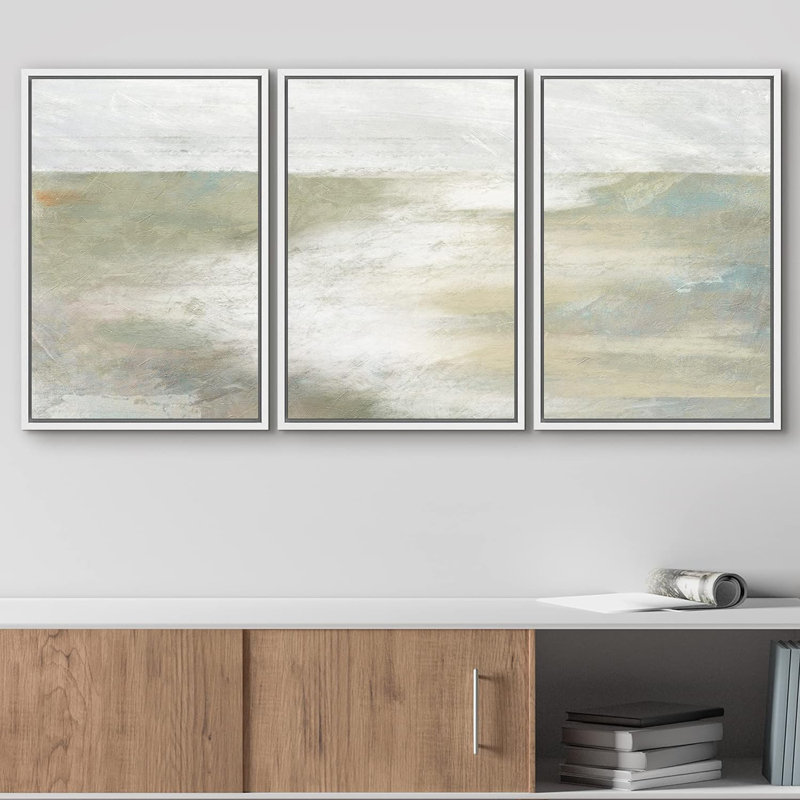«Minimal Landscape Minimal Teal Tan Paint Stroke Landscape Abstract Shapes Modern Art Decor on Canvas», reproduction de 3 pièces