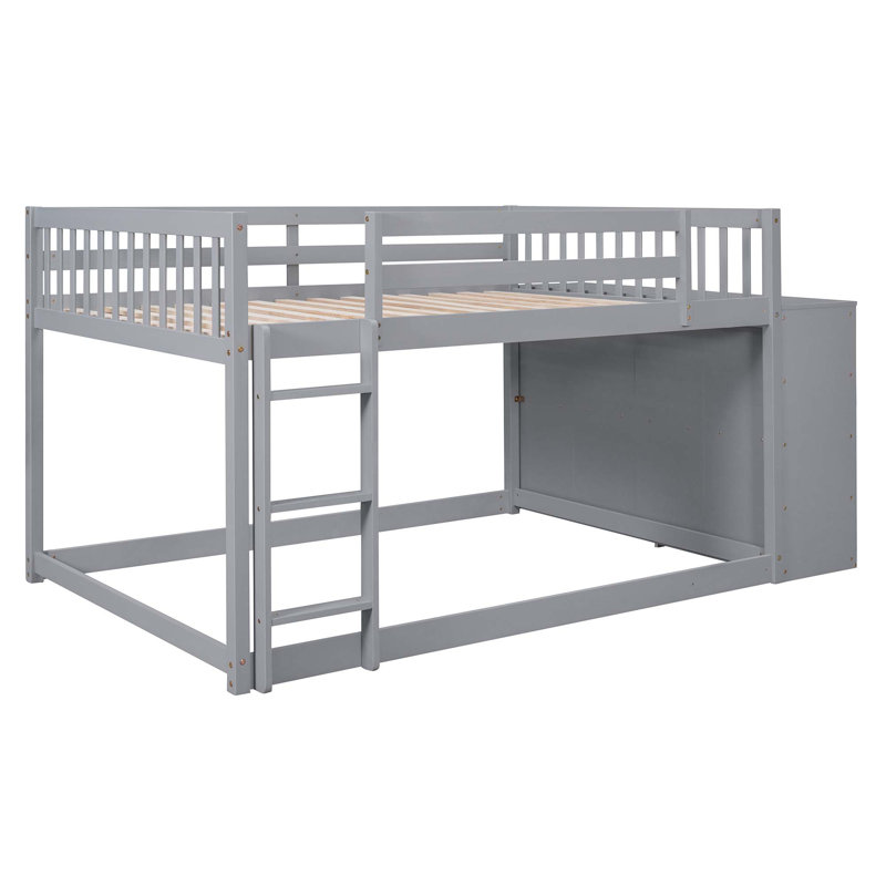 Lit superposé avec 4 tiroirs et 3 tablettes, Double sur double, gris