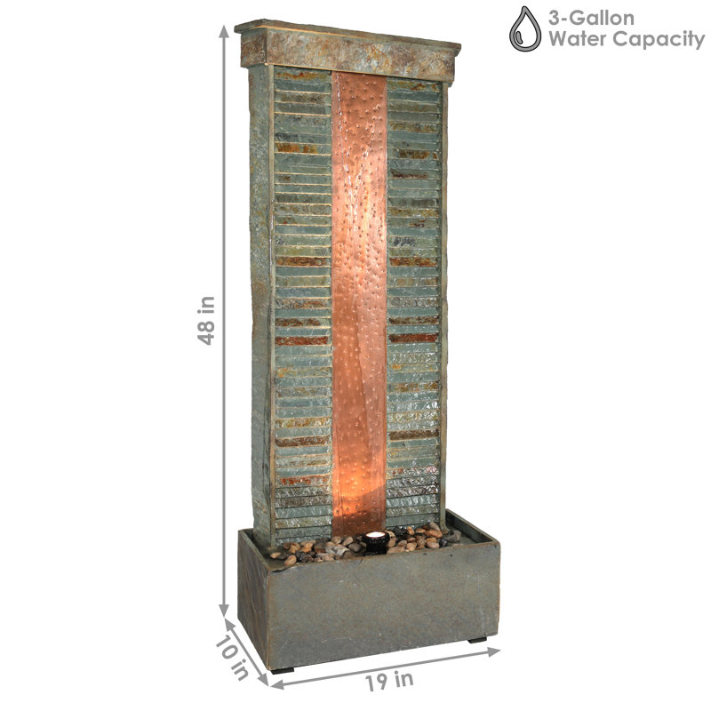 Rippled Slate Copper/Natural Outdoor Water Fountain with Light
