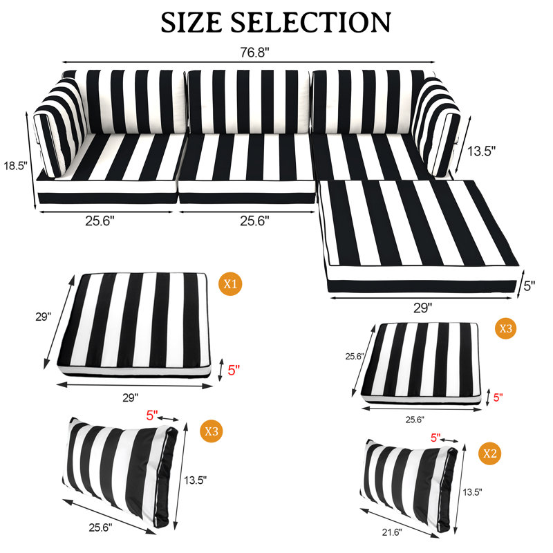 9 Pcs Outdoor Patio Cushion For Sectional,Sofa,Rattan Furniture, 4 Seat Outdoor Chair Cushions With 4 Seat Cushion And 5 Back Cushion,﻿﻿﻿﻿﻿﻿﻿﻿﻿﻿﻿﻿﻿﻿﻿﻿Black And White Stripe