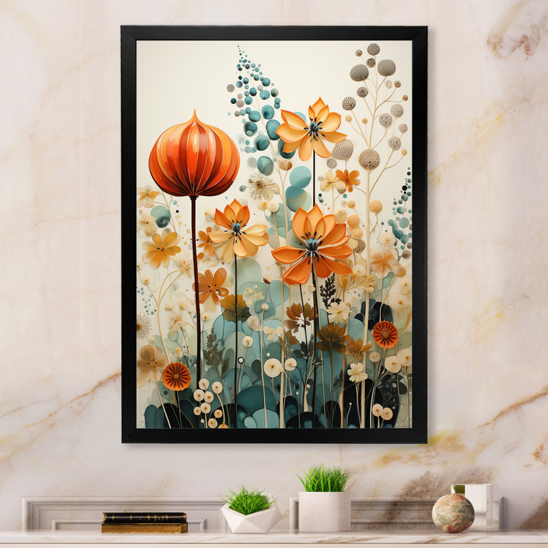 «Xaveria Colorful Mid Century Midcentury Botanicals I», reproduction d'art sur toile, Cadre photo noir