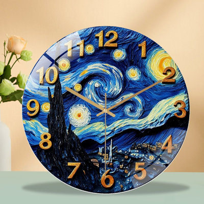 Starry Night Wall Clock Van Gogh Art Decor Art - 12'' Modern Glass Wall Clock