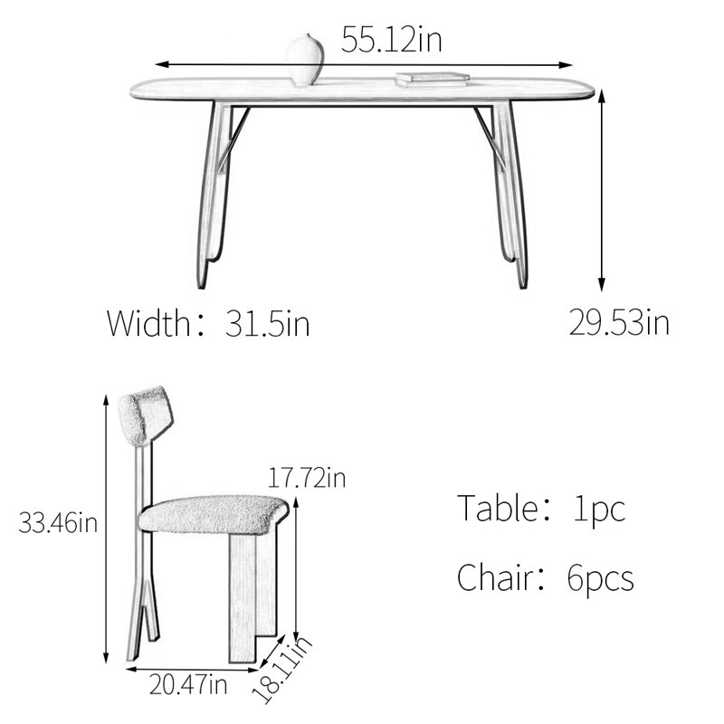 Cicada wing unique dining table set, 29.53"H x 55.12"L x 31.5"W
