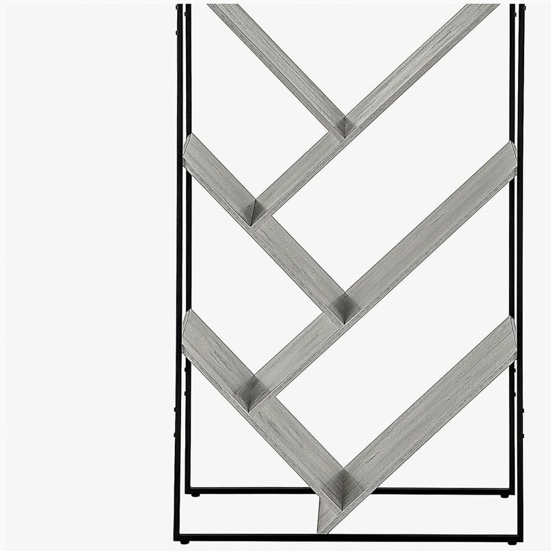 5-Tier Etagere Bookshelf with V-Shaped Slanted Shelves, Metal Frame, Gray