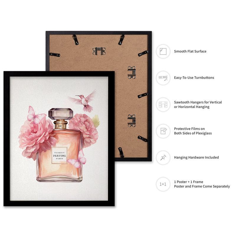 Parfum tendance rose, 16"H x 20"W, Poster, Black Framed