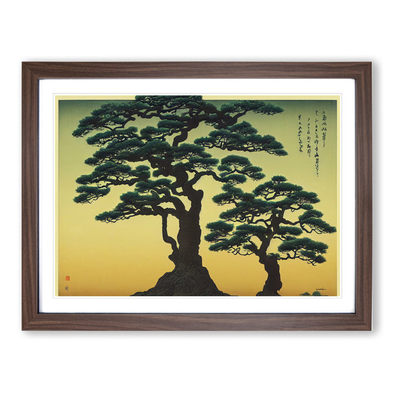 Japanese Trees 1 Piece Single Picture Frame Wall Art, 25cm H x 34cm W x 2cm D, Walnut Framed