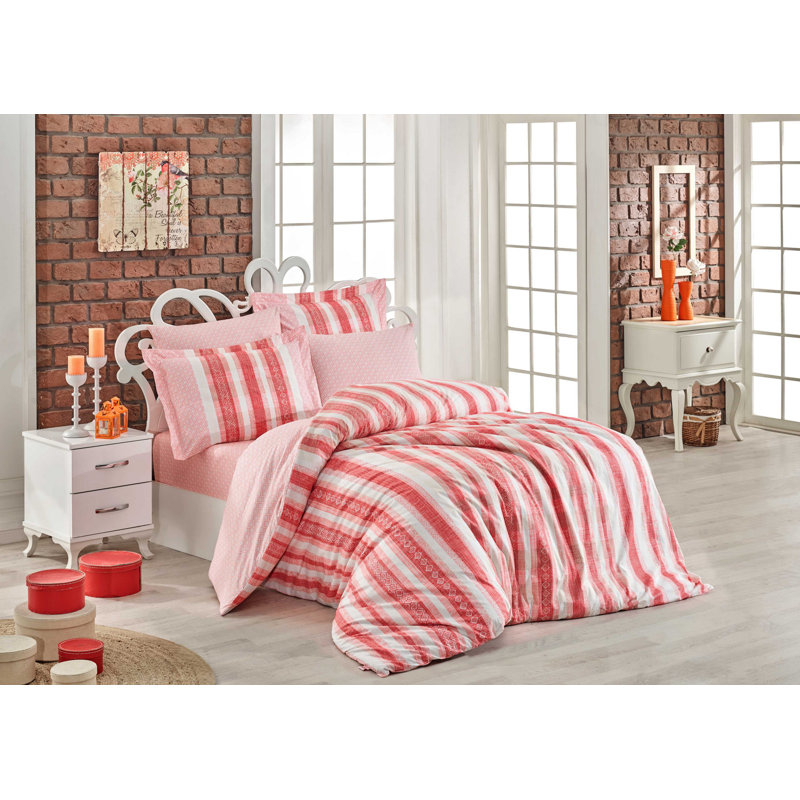 Ensemble de housse de couette 100% coton Argent / blanc / rose Argent, Housse de couette 63 "x 87" + 2 pièces supplémen