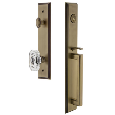 Carré Handleset with Single Cylinder Deadbolt and Baguette Crystal Door Knob and Rosette