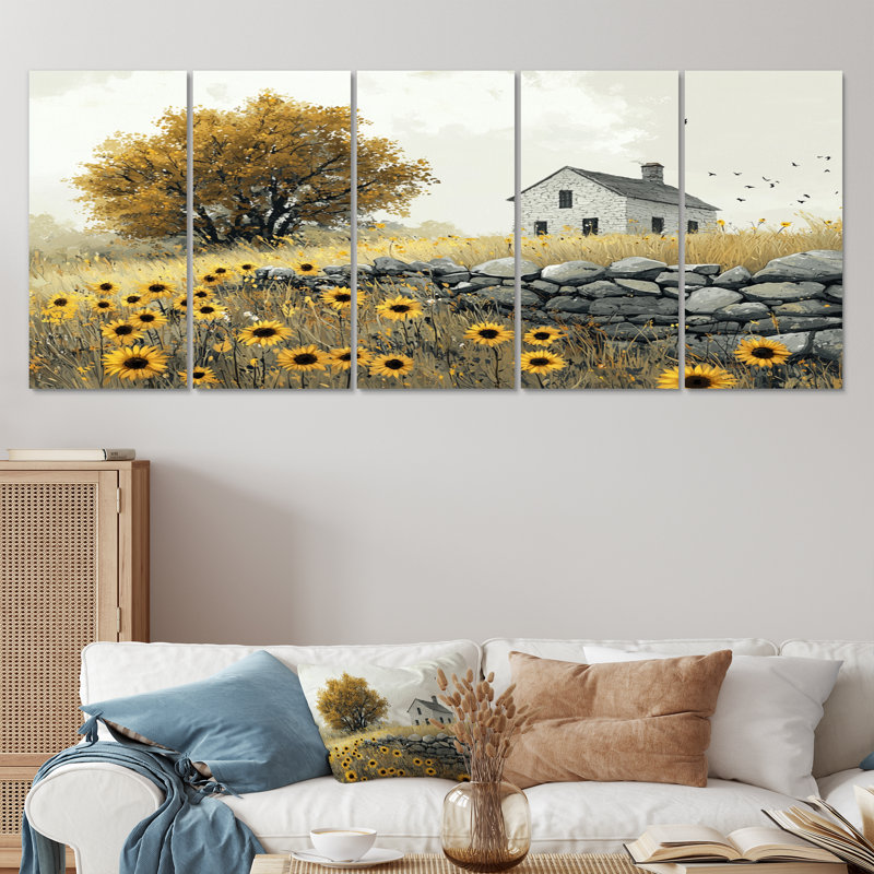 Dolme - art mural tournesols - Art mural sur toile Traditi, H 28 po x l 60 po, 5